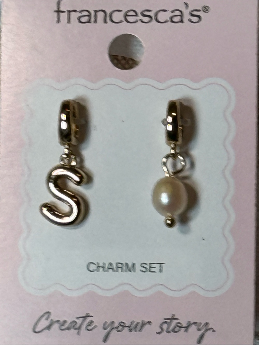 Francesca's Collections Goldtone Letter S and Pearl Charms